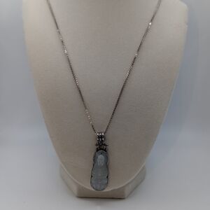 Sterling Silver and Jade Guan Yin Pendant Necklace